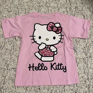 Hello Kitty Pink Tee with Leopard Bow & Dress Print